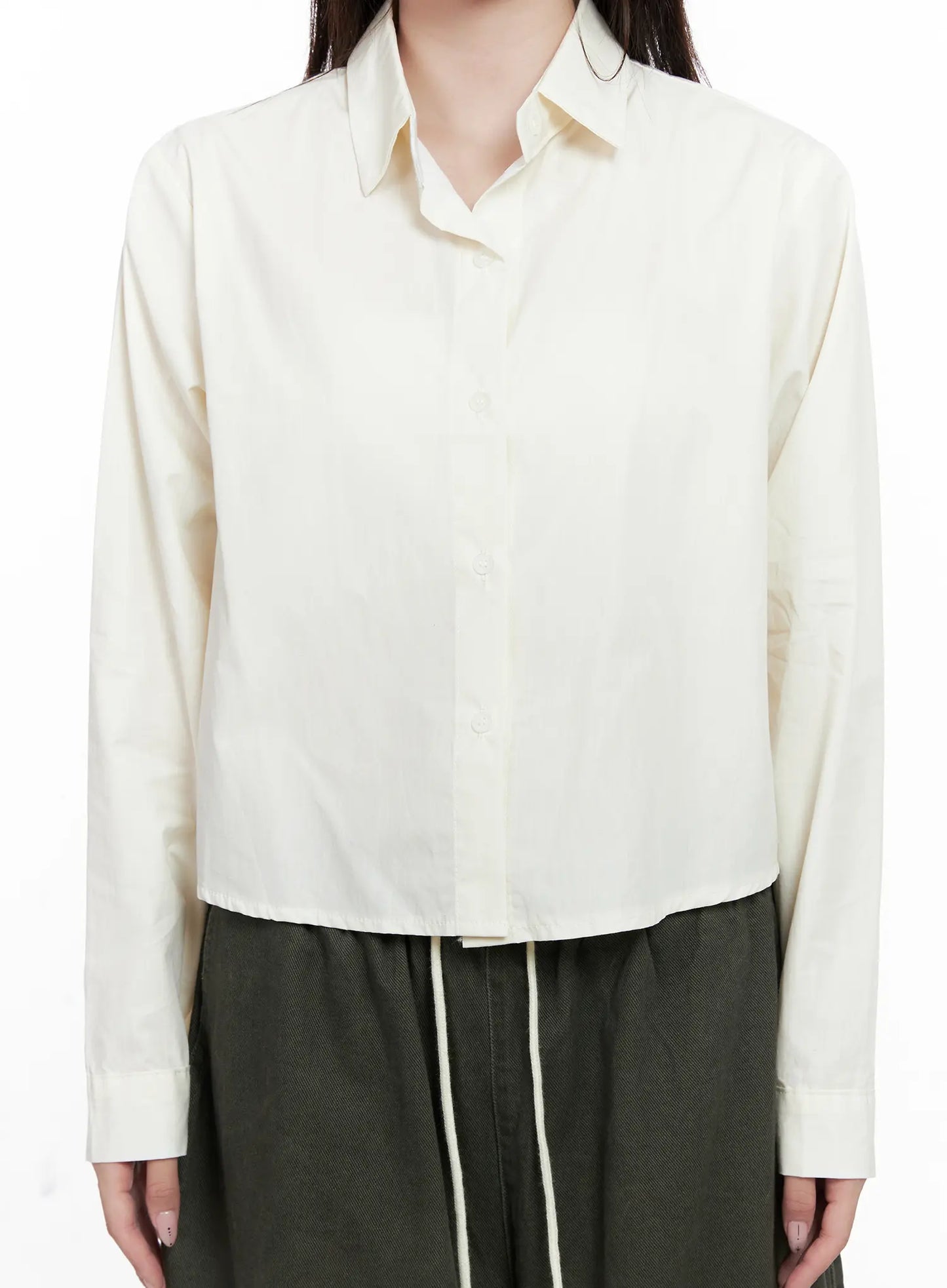 Button-Up Long Sleeve Crop Top CO520