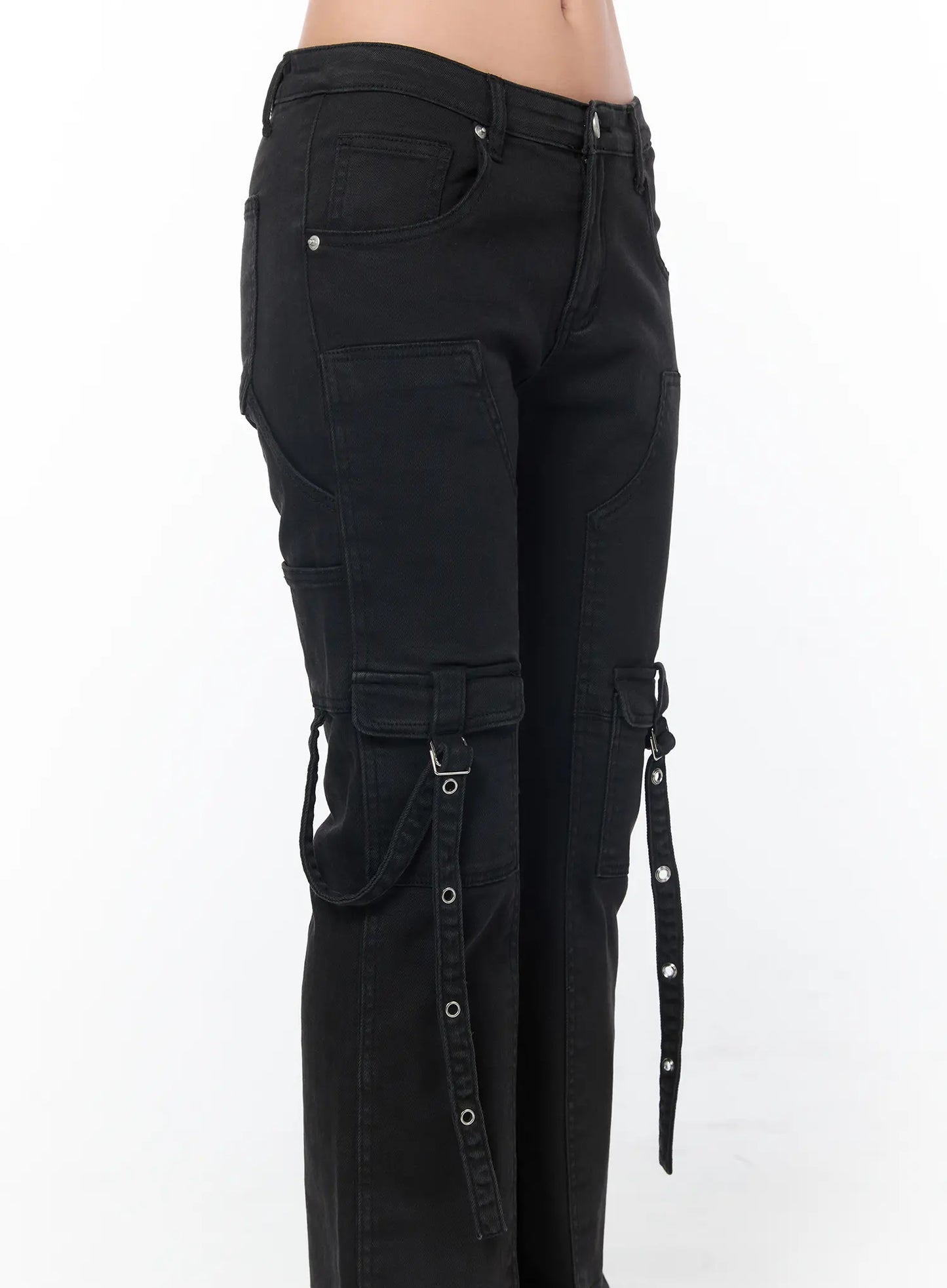 Black Bucle Bootcut Cargo Pants CY513