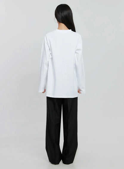 Casual Long Sleeve Oversized Tee IN507