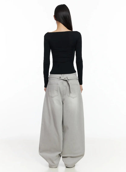 Cece Stone Washed Wide Leg Jeans IA508