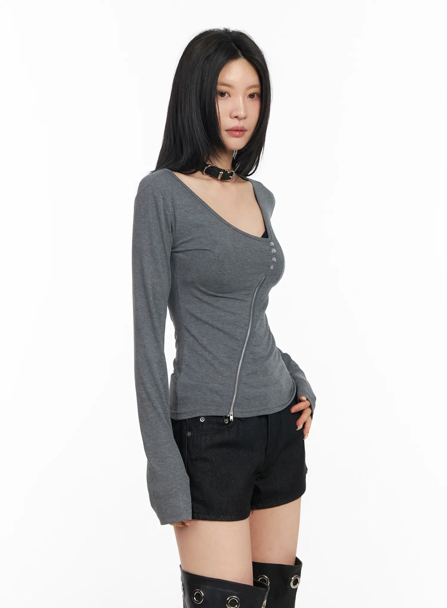 Asymmetrical Zip Long Sleeve Shirt CM517