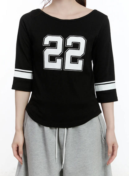 Casual Numeric Print Boatneck Top CA503