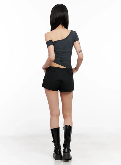 Asymmetric Eyelet Crop Top CL525