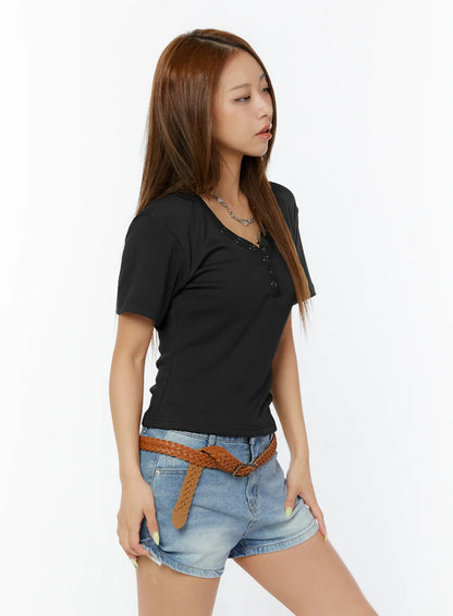 Casual V-Neck Short Sleeve Tee CY520