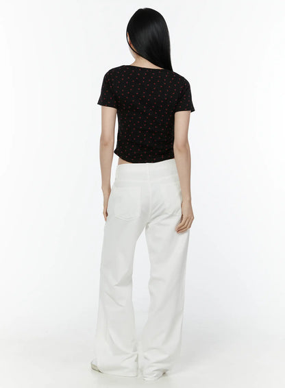 Cherry Print Sweetheart Neckline Tee IU505