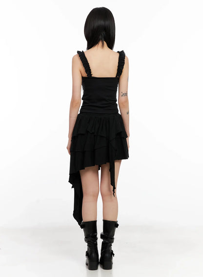 Asymmetric Ruffle Sleeveless Top CL528