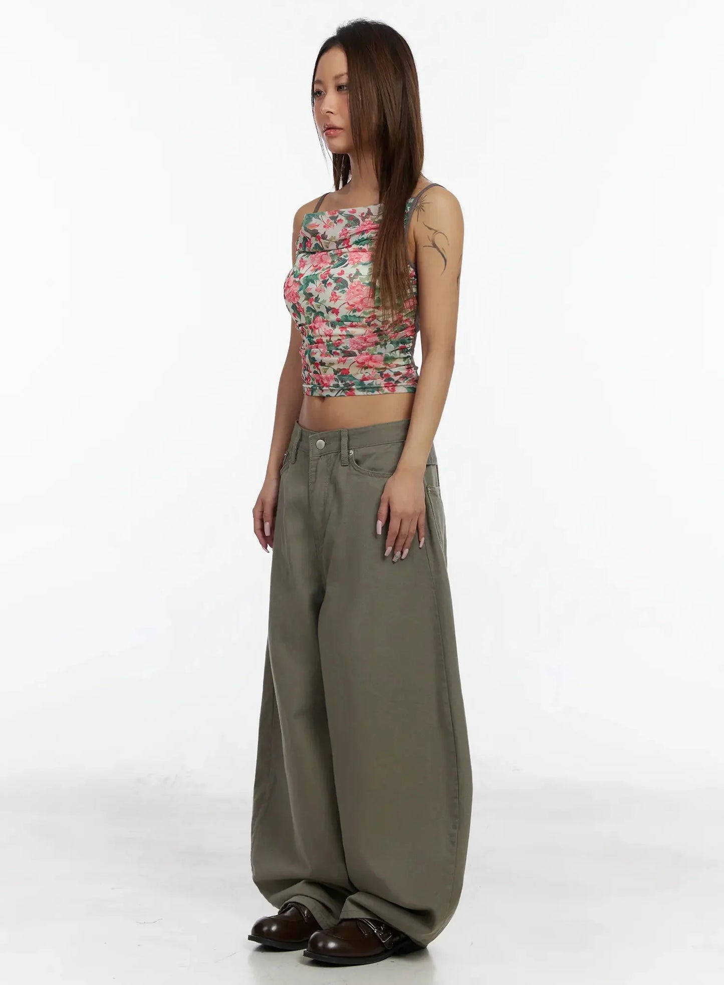 Back Corset Belt Wide-Leg Cotton Pants IA527