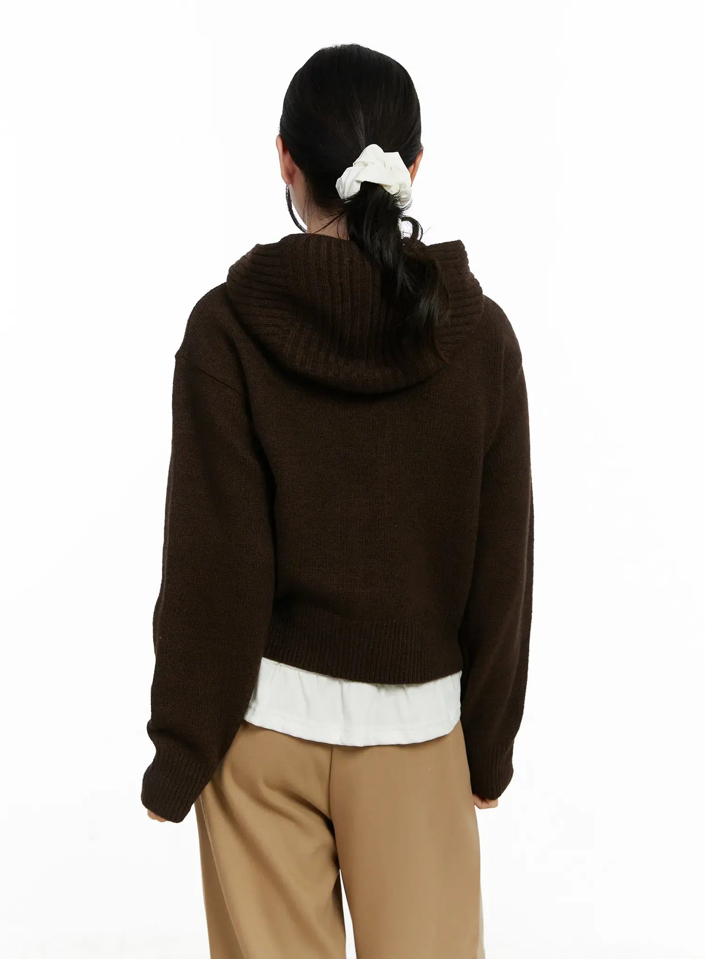 Button Hooded Knit Cardigan F502