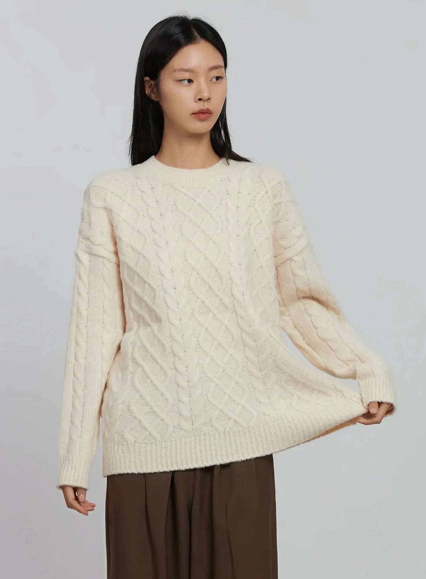 Cable Knit Crew Neck Sweater ID516