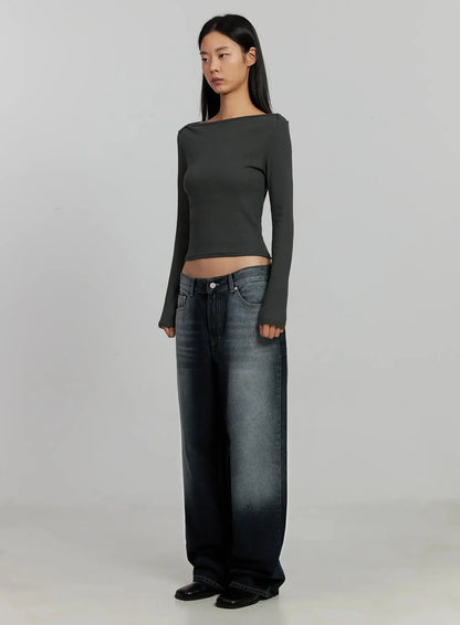 Boat Neck Long Sleeve Top IJ505