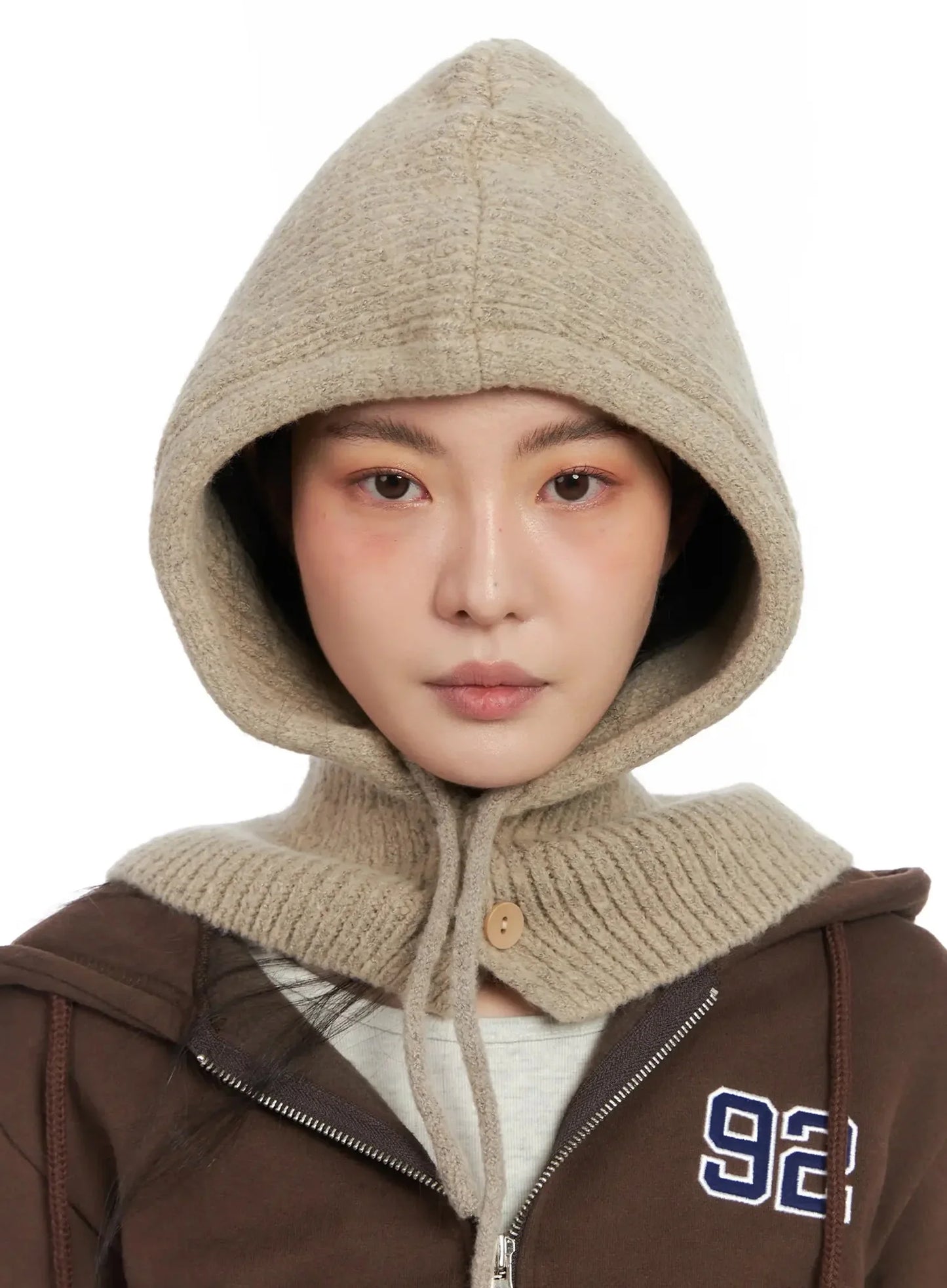 Buttoned Knit Hood Hat IN528