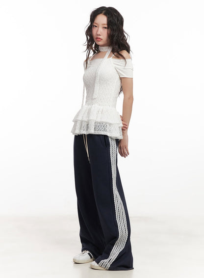 Angel Lace Wide-Leg Trackpants CA521
