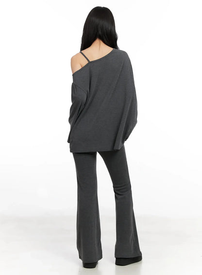 Casual Graphic Long Sleeve Off-Shoulder Top IN528