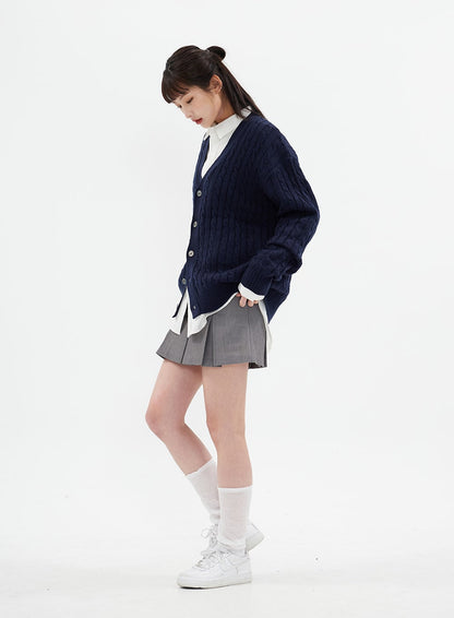 Cable Knit Relaxed Fit Cardigan C7102