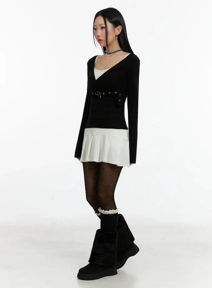 Belted Wrap Long Sleeve Top ID525