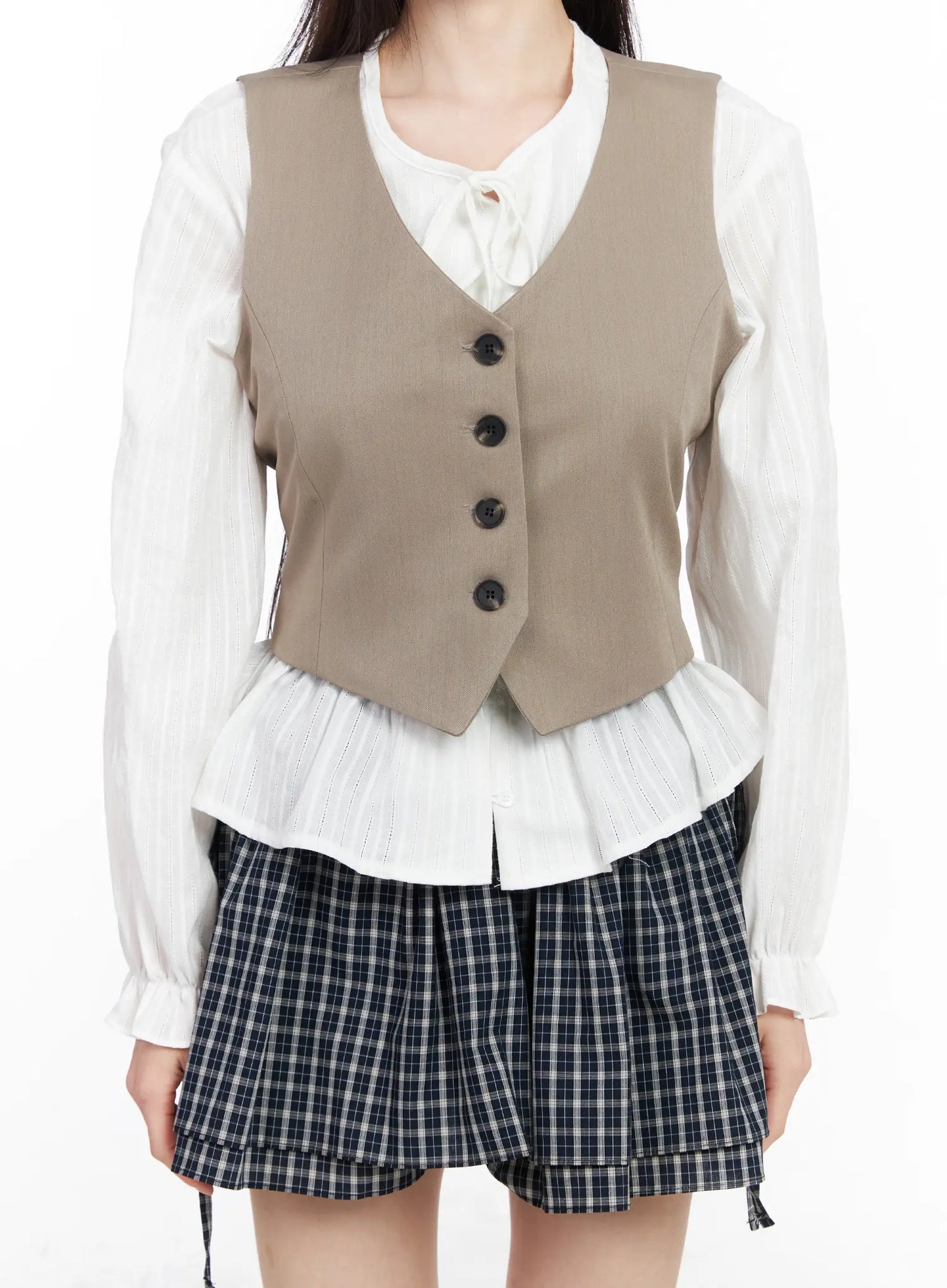 Buttoned Back Belted Crop Vest CM519