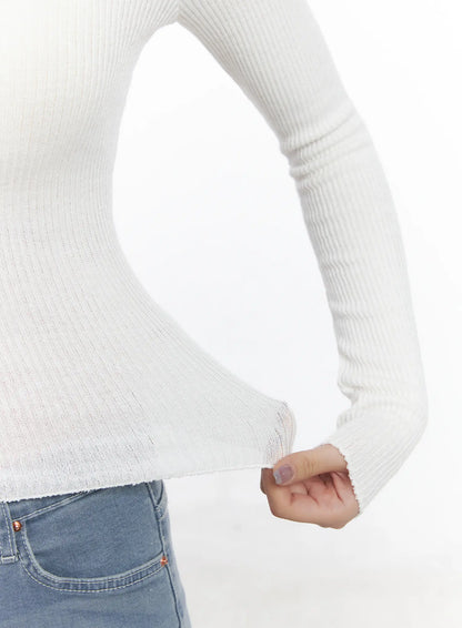 Basic V-Neck Ribbed Long Sleeve Top CF503