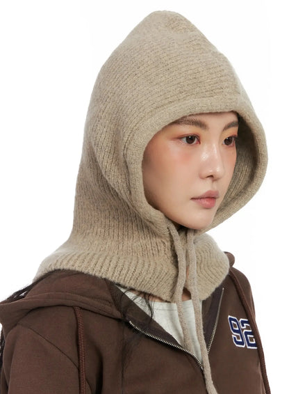 Buttoned Knit Hood Hat IN528