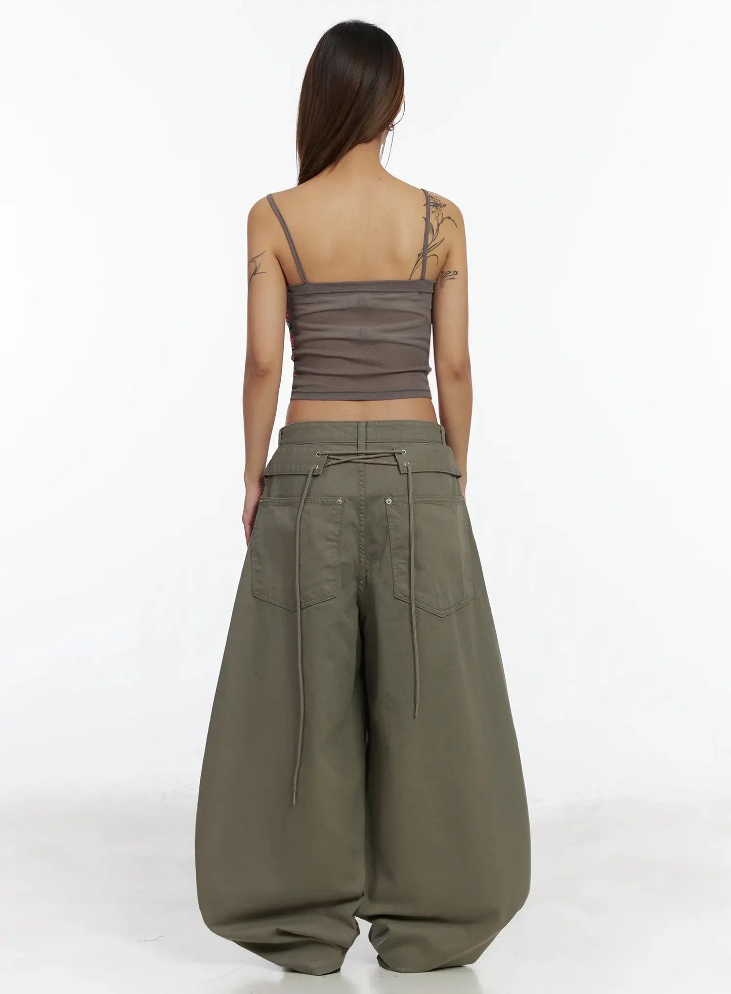 Back Corset Belt Wide-Leg Cotton Pants IA527