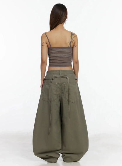 Back Corset Belt Wide-Leg Cotton Pants IA527