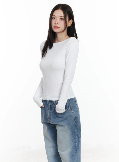Basic Boat Neck Long Sleeve Top IF520
