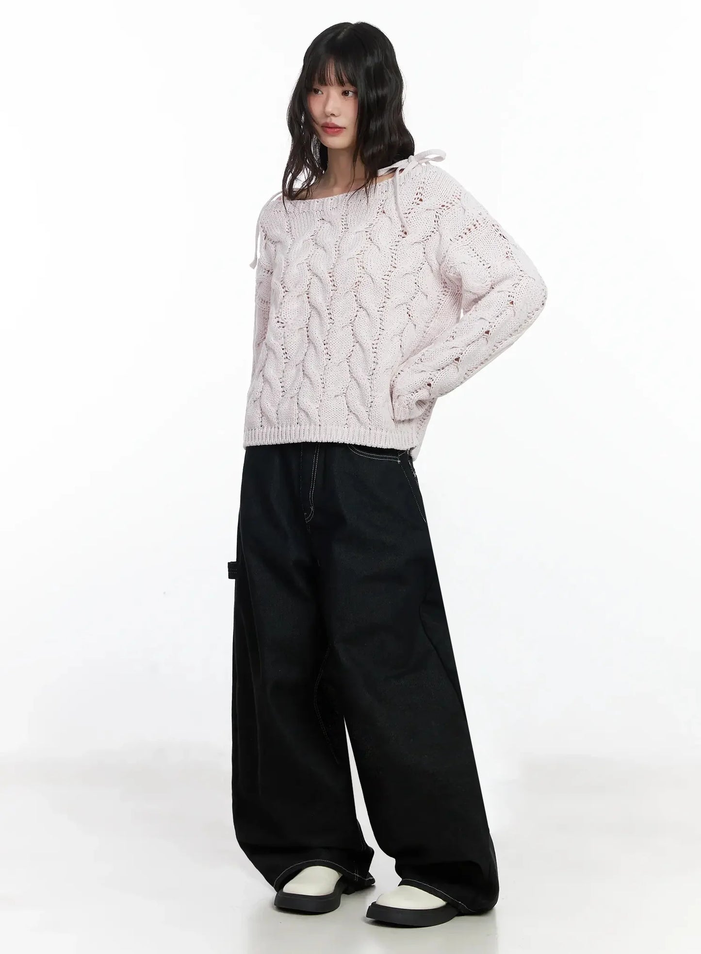 Boat Neck Cable Knit Top IF505