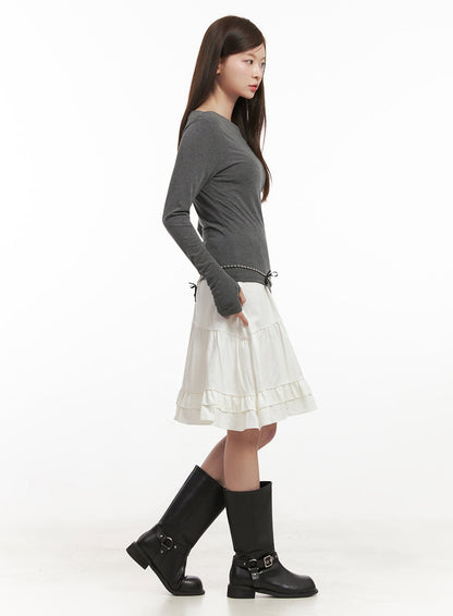 Chic Boat Neck Long Sleeve Top IJ527