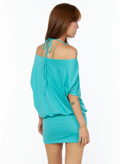 Beaded Halter Off-Shoulder Mini Dress CU518