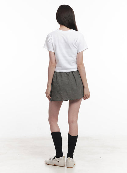 Checkered Ribbon Button Mini Skirt IY513