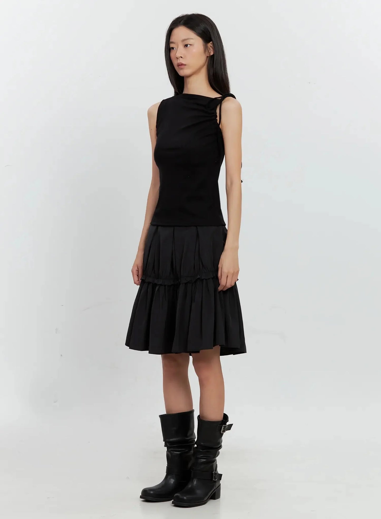 Asymmetric High Neck Tank Top IL528