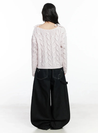 Boat Neck Cable Knit Top IF505