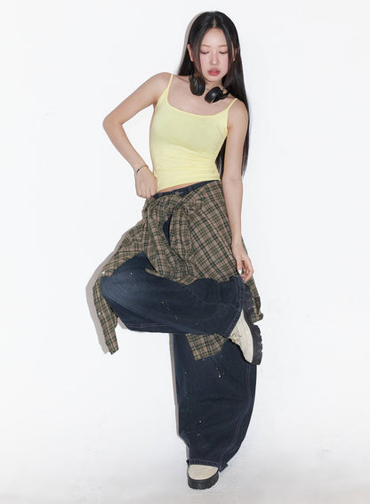 Checkered Oversize Collared T-Shirt IM525