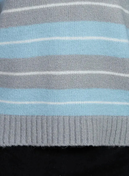 Buttoned Collar Striped Knit Sweater IM520