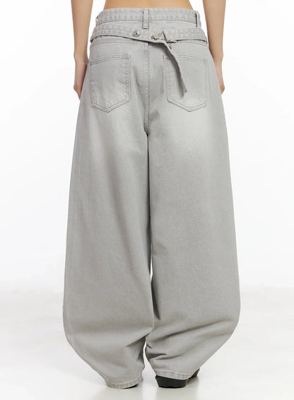 Cece Stone Washed Wide Leg Jeans IA508