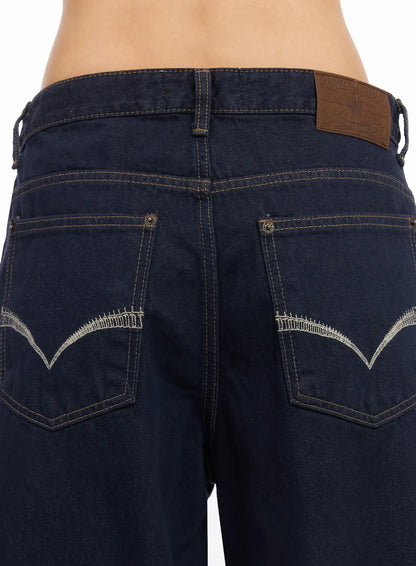 Annette Dark-Wash No-Fade Baggy Jeans IA507