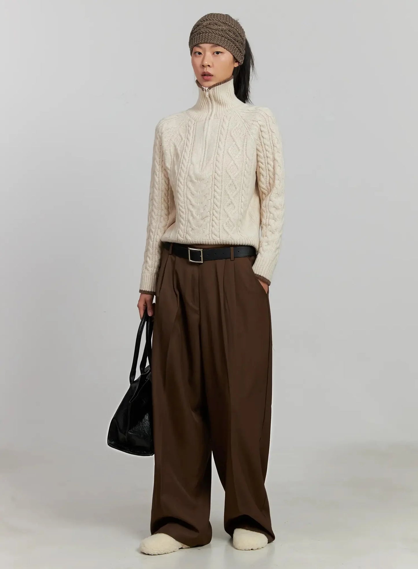 Brown Pleated Slacks IJ505