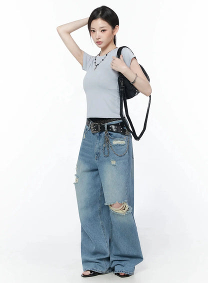 Ares Wide Leg Distressed Jeans IU512