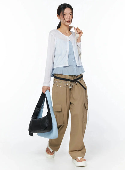 Casual Wide Leg Cargo Pants IU509