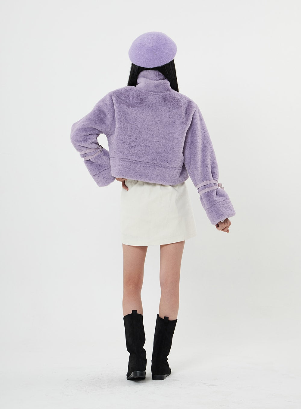 Buckle Soft Fur Crop Shearling Jacket BN04