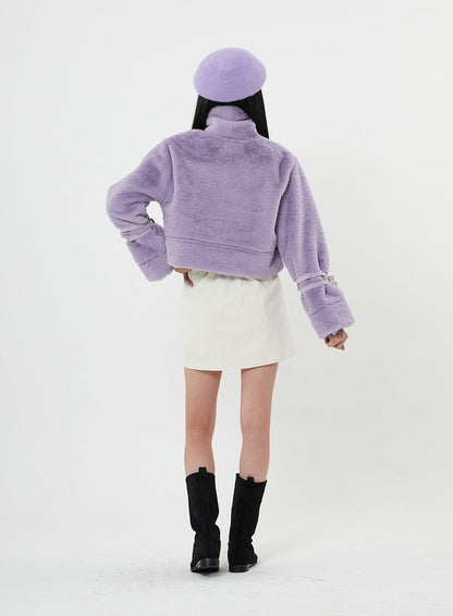Buckle Soft Fur Crop Shearling Jacket BN04