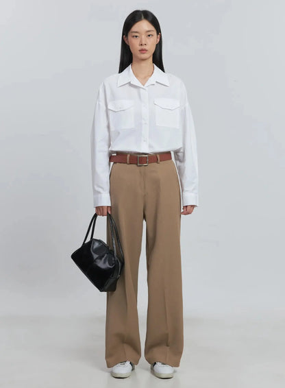 Classic Wide-Fit Slacks (Beige) IU512