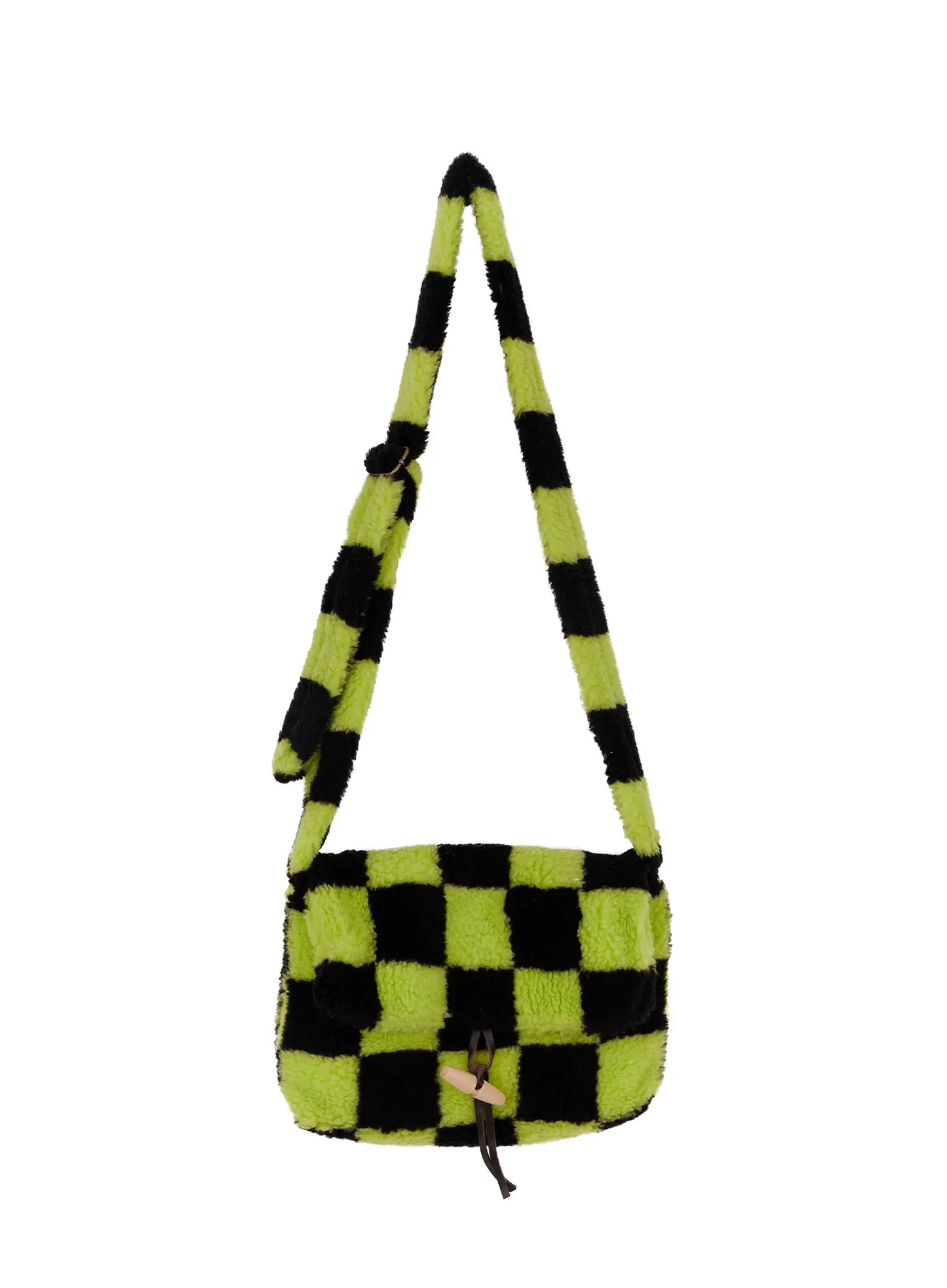Checker Faux Faur Crossbody Bag IF511
