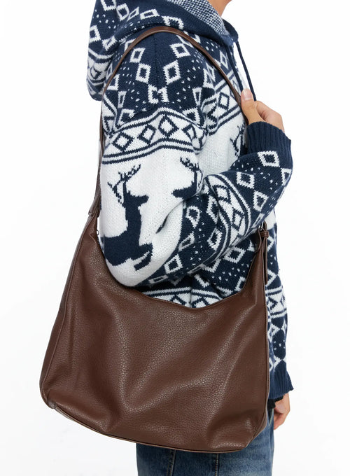 Classic Faux Leather Shoulder Bag IO502