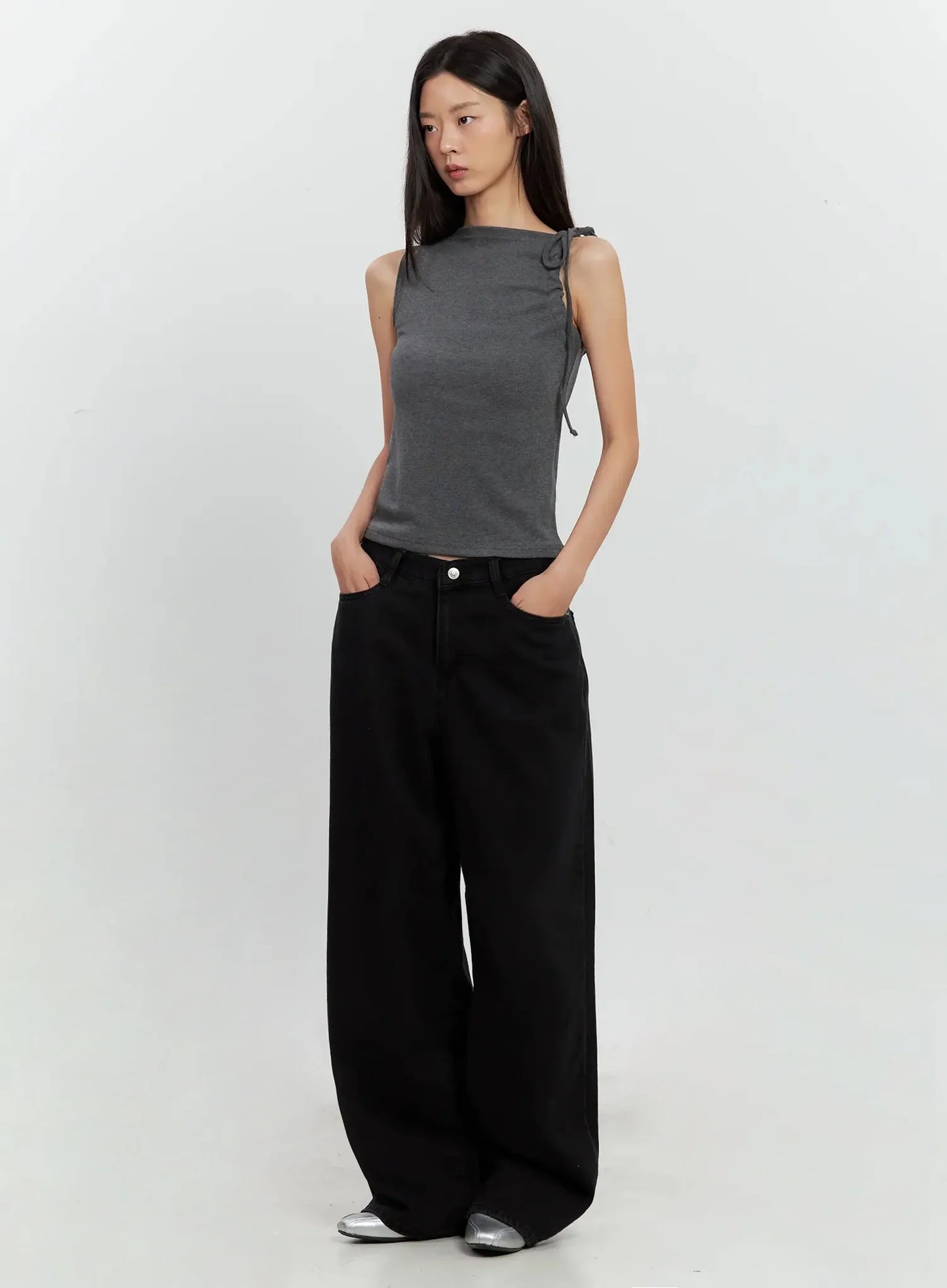 Asymmetric High Neck Tank Top IL528