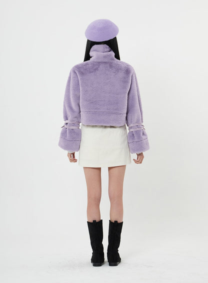 Buckle Soft Fur Crop Shearling Jacket BN04