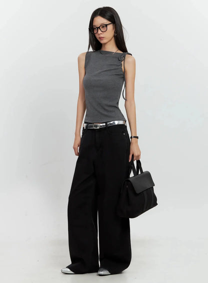 Asymmetric High Neck Tank Top IL528