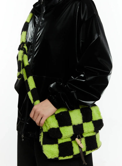 Checker Faux Faur Crossbody Bag IF511