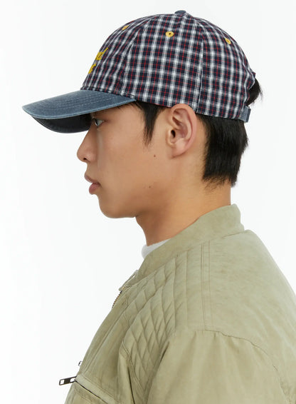 "Weekend Moment" Embroidered Denim Plaid Baseball Cap IF511