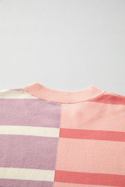 Khaki Stripe Exposed Seam Patchwork Loose Sweatshirts