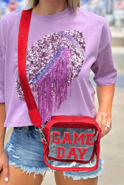 Black Chenille GAME DAY Pattern Clear Shoulder Bag